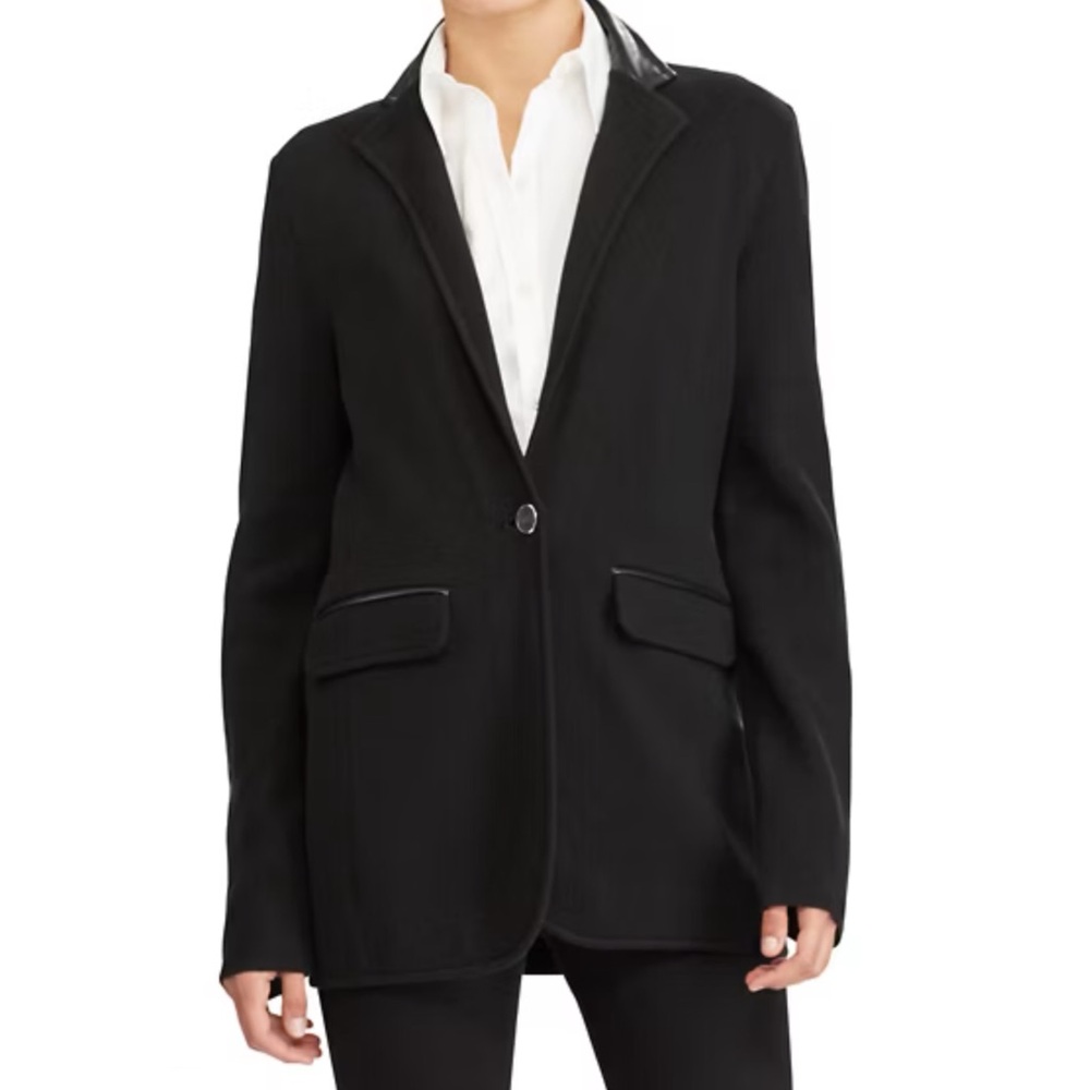 Lauren Ralph Lauren Faux Leather-Trim Knit Blazer [13152]
